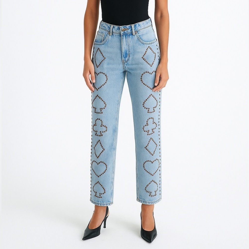 NWT One Teaspoon High Waist Awesome Baggies Jeans Studded Card Suits Vegas 26